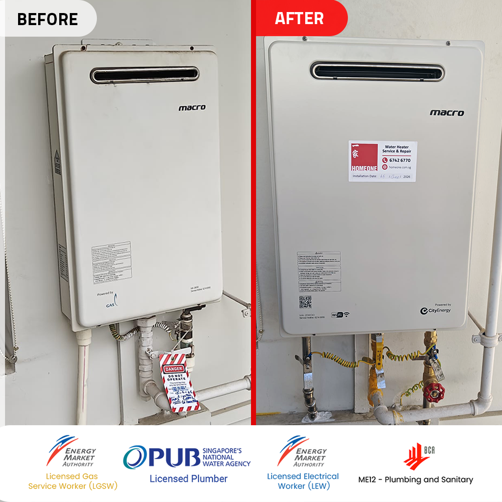 Before after macro gas heater replacement at the canopy - the yishun