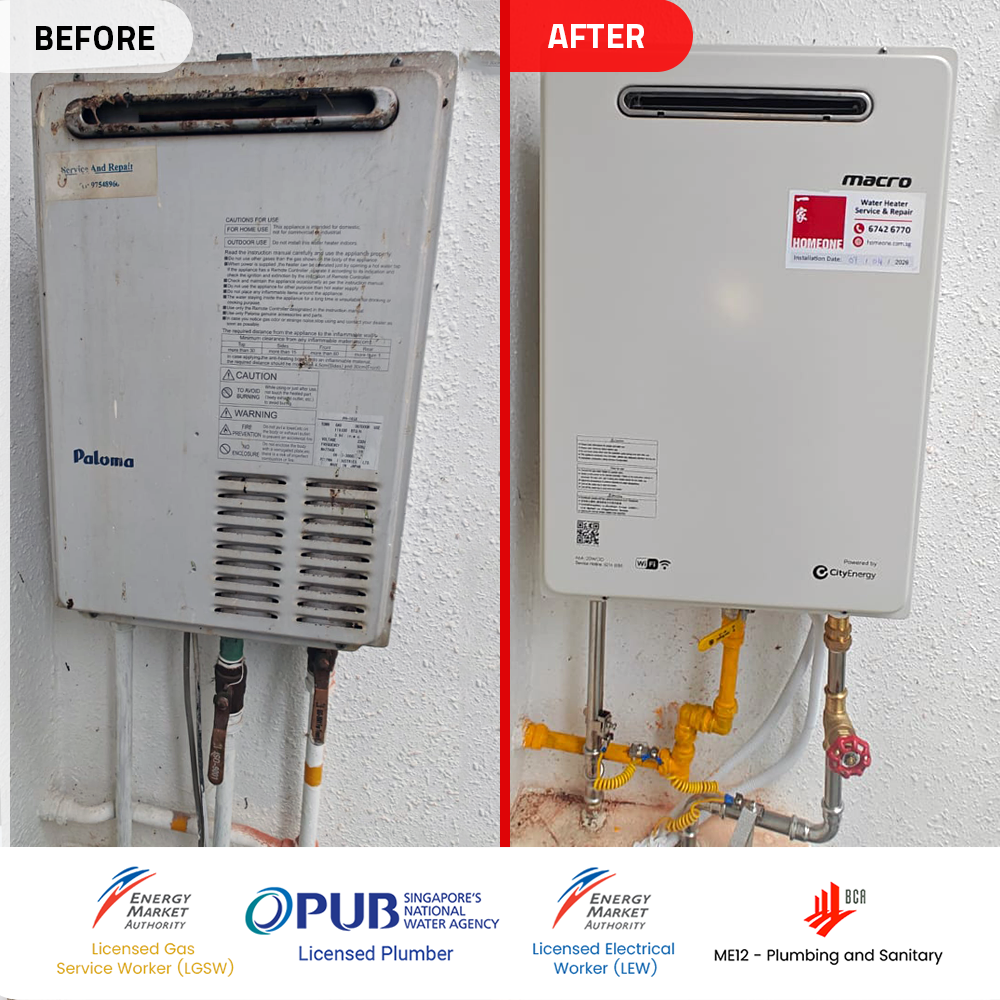 before after paloma gas heater replacement at woodlands la casa
