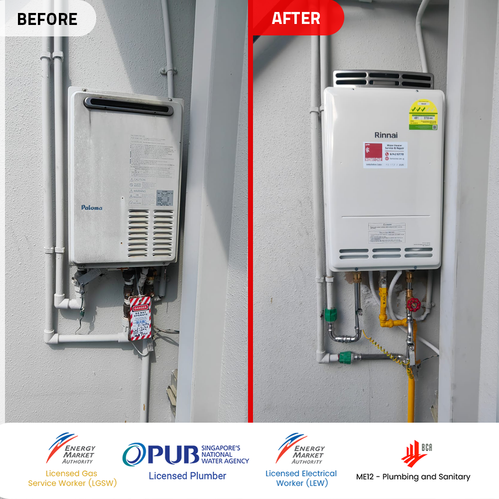 Gas Heater Installation and Replacement in Clementi 12 before after paloma gas heater replacement clementi woods