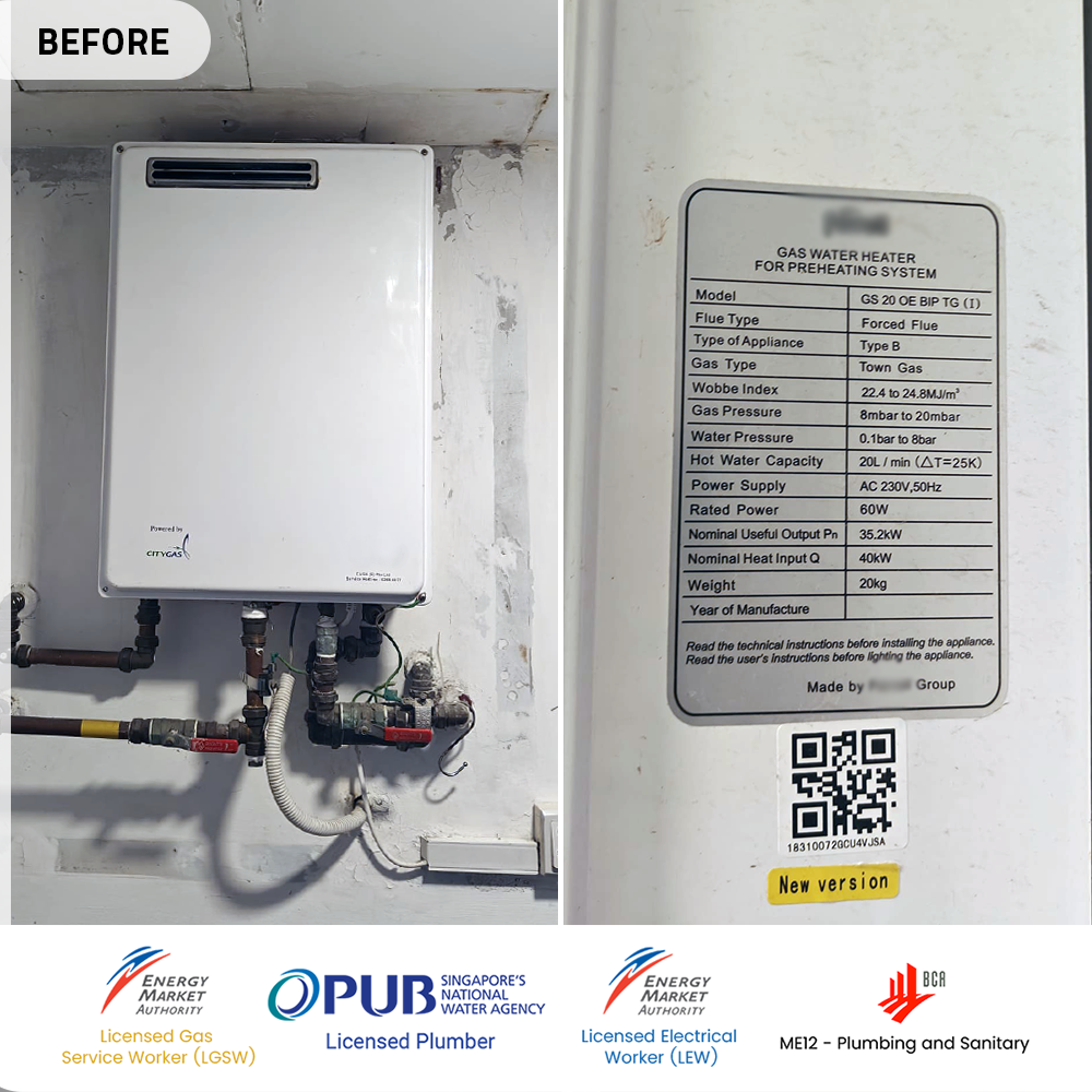 before gas heater powered by city gas replacement at bukit batok park natura