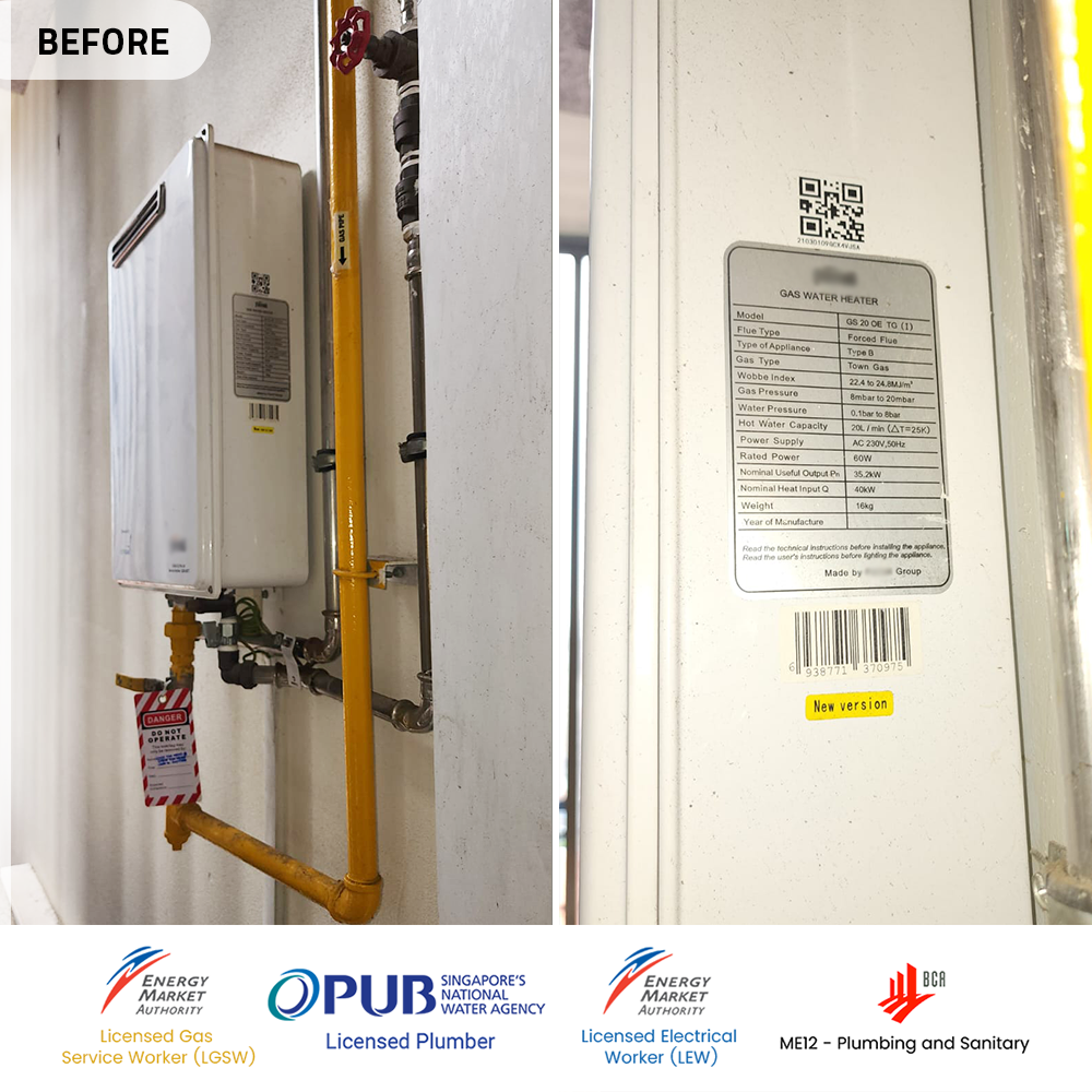 Before gas heater powered by citygas replacement at hullet orchard