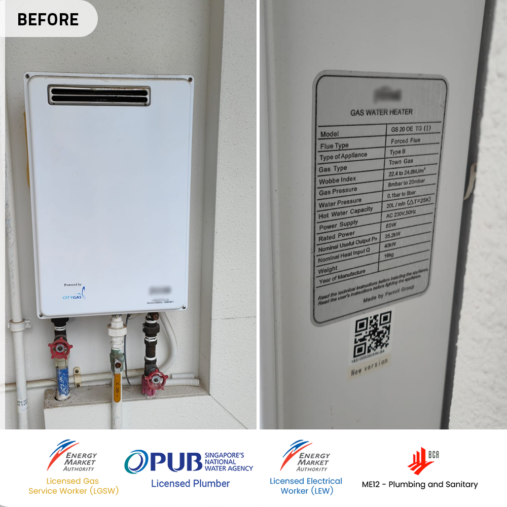 before gas heater powered by city gas replacement at queens peak