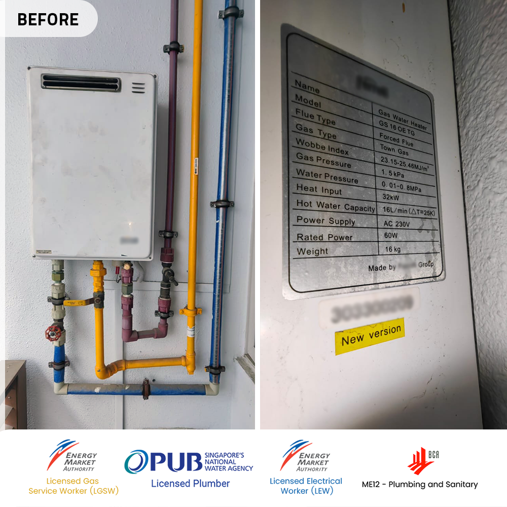 before gas heater powered by citygas replacement at the greenwich - seletar