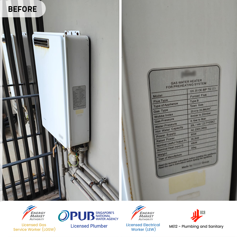 Gas Heater Installation and Replacement in Choa Chu Kang 5 after gas heater powered by city gas replacement inz residences choa chu kang