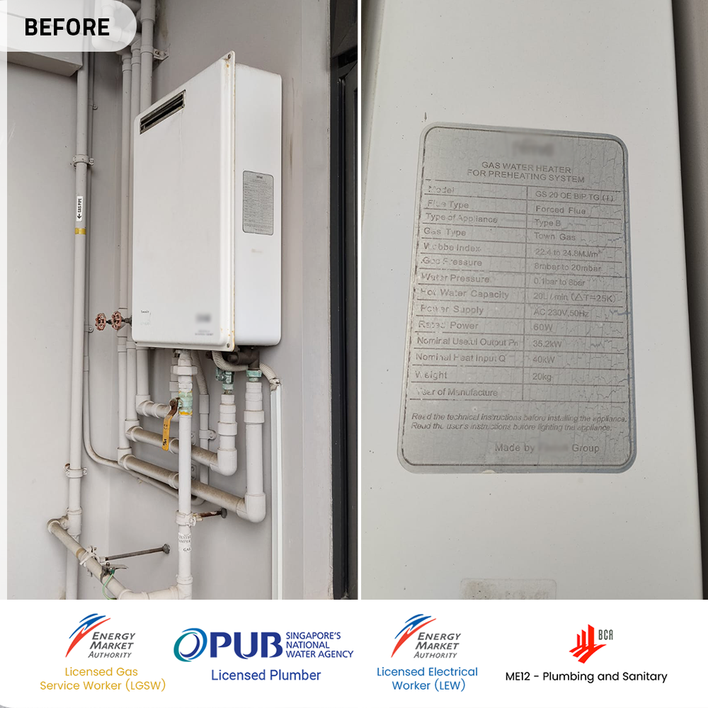 Gas Heater Installation and Replacement in Potong Pasir 5 before gas heater powered by city gas replacement - poiz residences potong pasir
