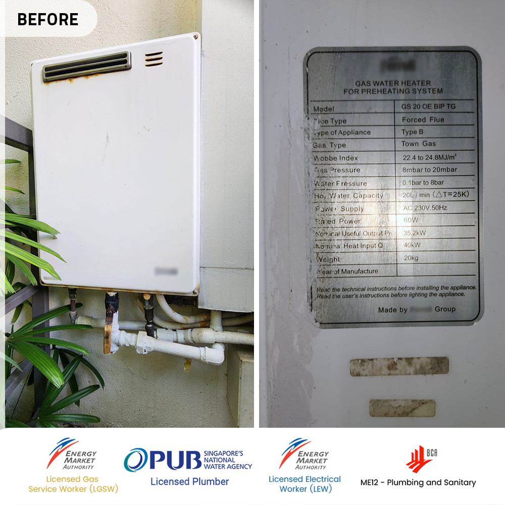 Gas Heater Installation and Replacement in Changi 9 before gas heater powered by city gsa replacement parc olympia changi
