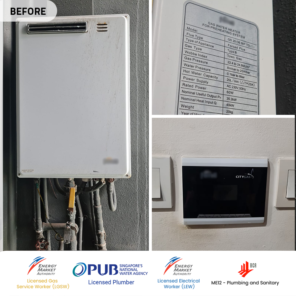 Before gas heater powered by city gas replacement alex residences yishun