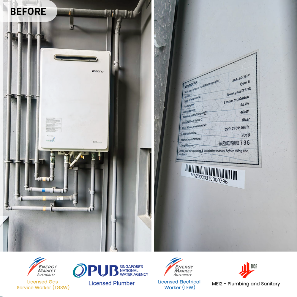 before macro gas heater replacement at bedok grandeur park residences