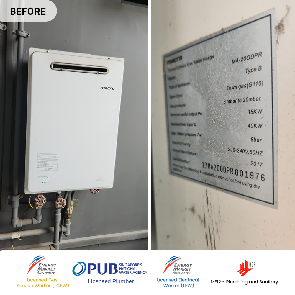 before macro gas heater replacement at symphony suites yishun