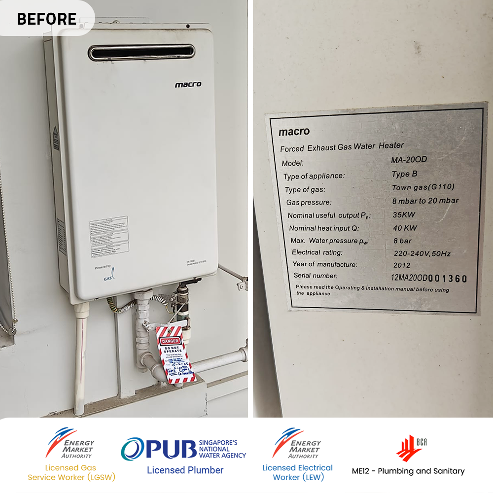 before macro gas heater replacement at the canopy yishun