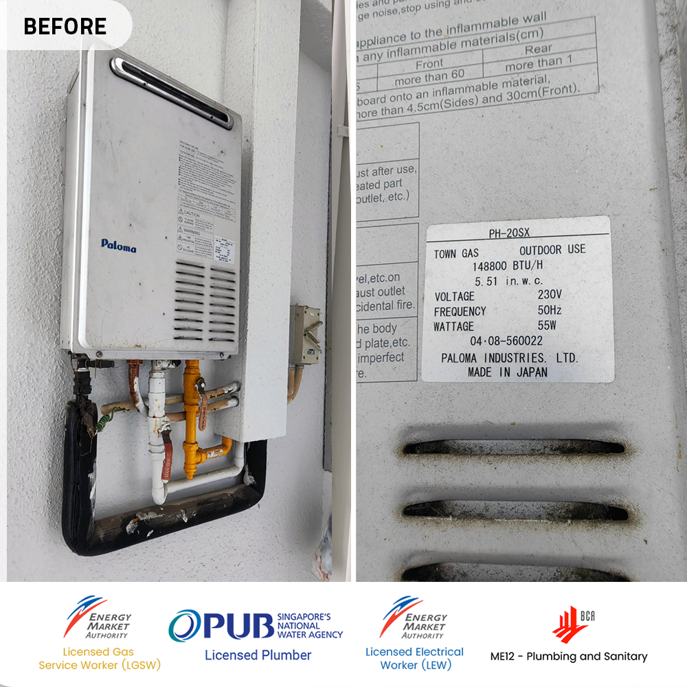 Gas Heater Installation and Replacement in Bishan 14 before paloma gas heater replacement at bishan point condo