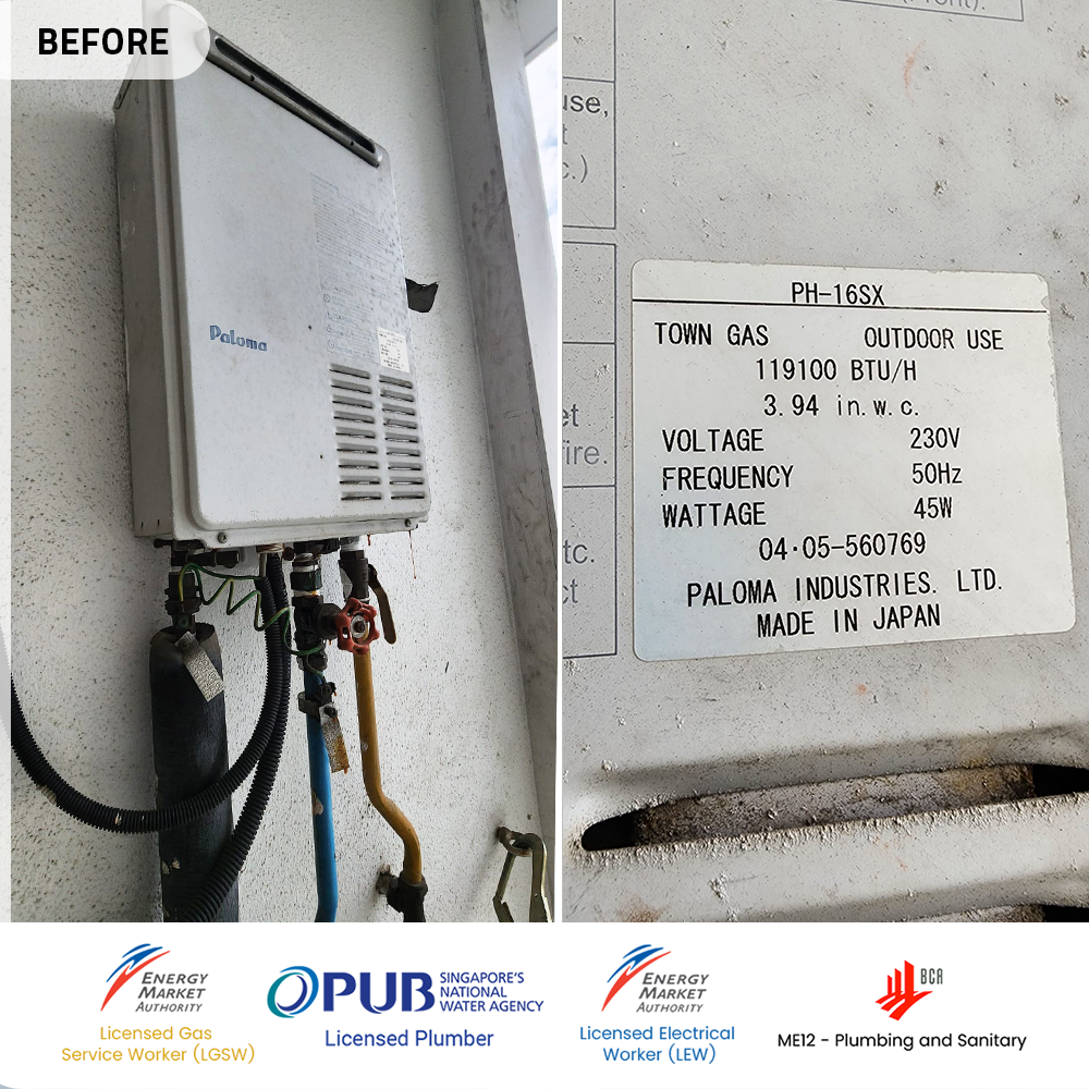 Gas Heater Installation and Replacement in Bukit Batok 13 before-paloma-gas-heater-replacement-at-bukit-batok-hillview-regency