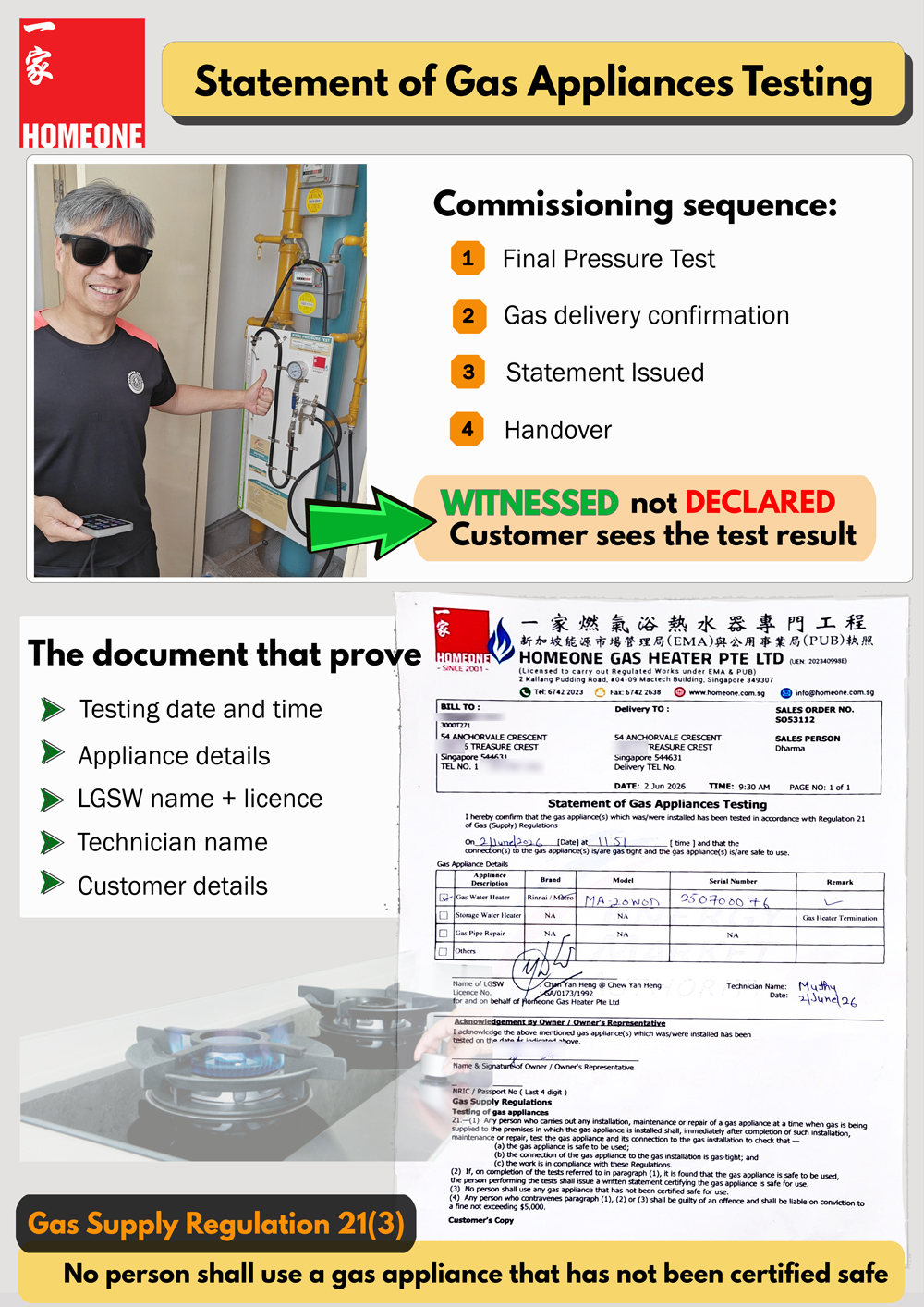 statement of gas appliances testing