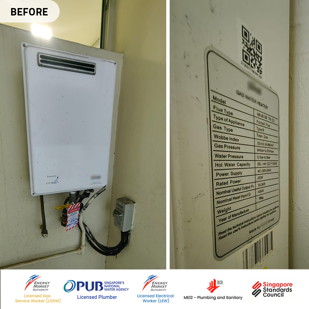Gas Heater Installation and Replacement in Serangoon 4 serangoon gas water heater installation replacement - the jade - before